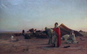  Desert Oil Painting - Priere dans le desert praying Eugene Girardet Orientalist